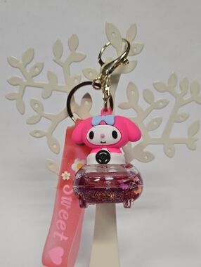 My Melody Keychain Charm w/Glitter Liquid Car GUC 5"